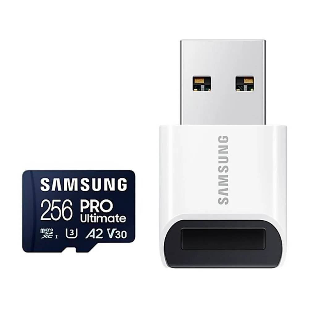 Cartão de Memória microSDXC Samsung PRO Ultimate 256GB (200MB/s) UHS-I, U3, V30, A2 + Leitor USB