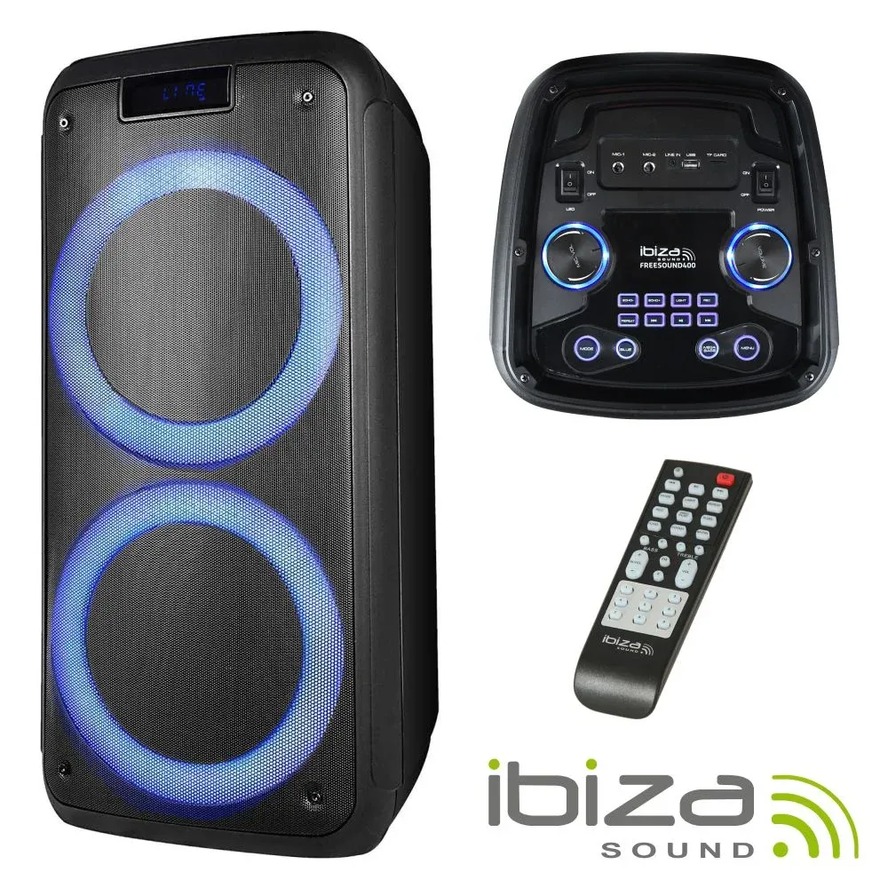 Coluna Bluetooth Portátil 400W USB/BT/SD/AUX/Bat LED IBIZA