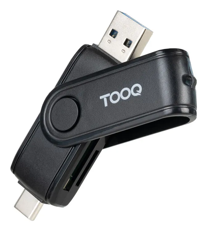 Leitor de Cartões Tooq USB-C 2.0+USB-A 3.0, SD/TF, Preto