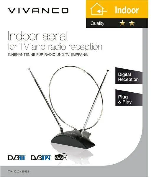 Antena Interior VIVANCO DVB-T2/DAB+ (Preto)