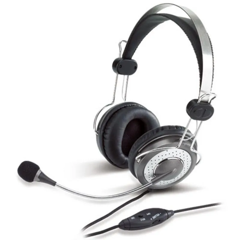 Auriculares Genius HS-04SU com cabo, conetividade 3,5 mm, cancelamento de ruído, microfone, uso escritório, prata