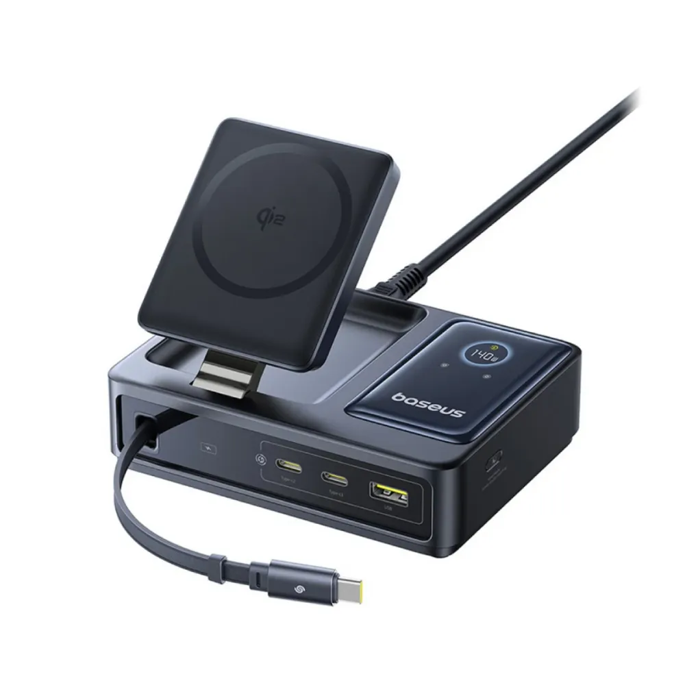 Carregador Baseus Nomos 5-em-1 Qi2 140W Preto