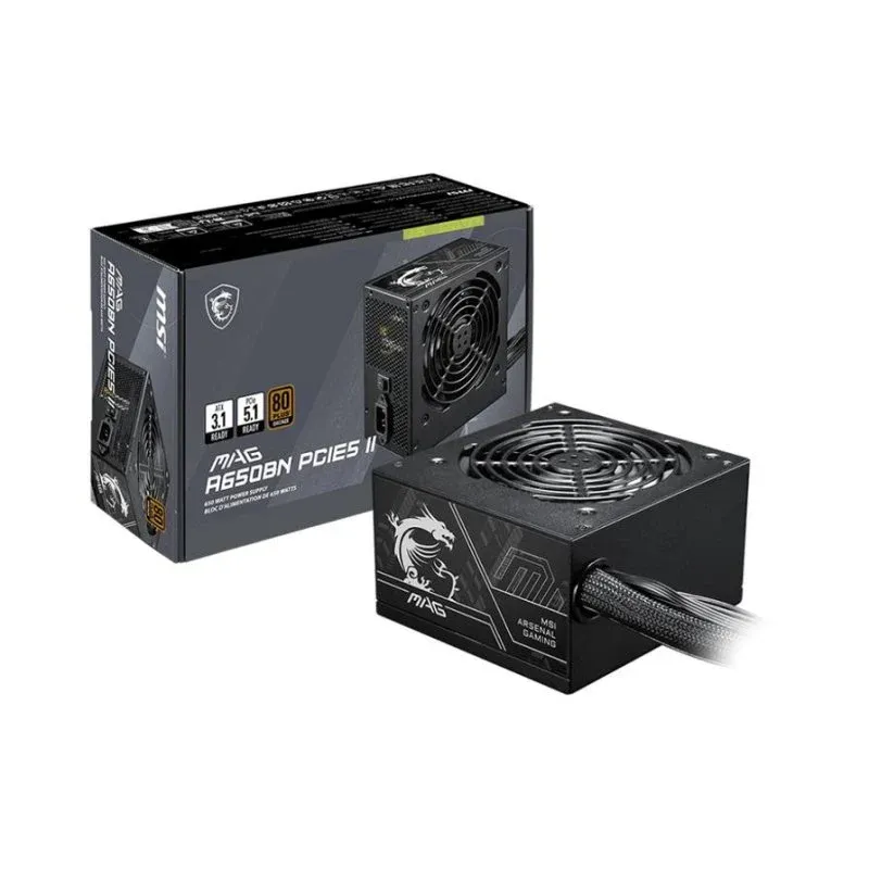 Fonte Alimentação Fonte de Alimentação MSI MAG A650BN PCIE5 II 650W 80 Plus Bronze ATX não modular