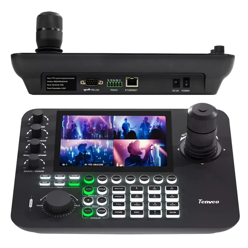 Controlador TENVEO PTZ Profissional KB300PRO Joystick 4D / Monitor 7” / NDI / VISCA / ONVIF