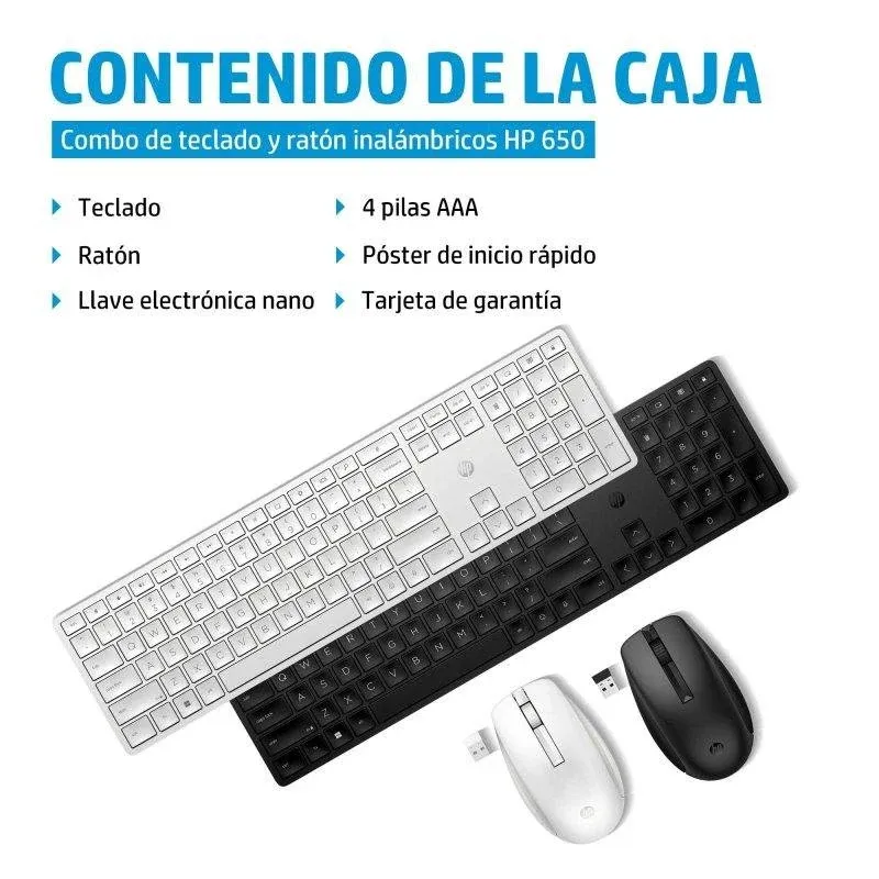 Teclado HP 650 sem fios de membrana com rato ambidestro e bateria