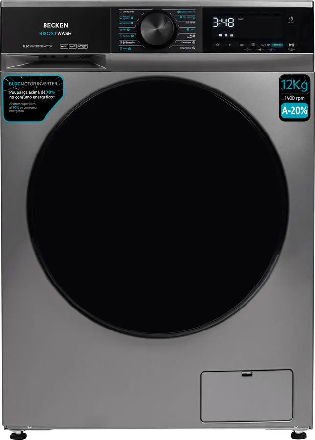 Máquina de Lavar Roupa BECKEN Boostwash BWM8816N (12 kg - 1400 rpm - Inox)