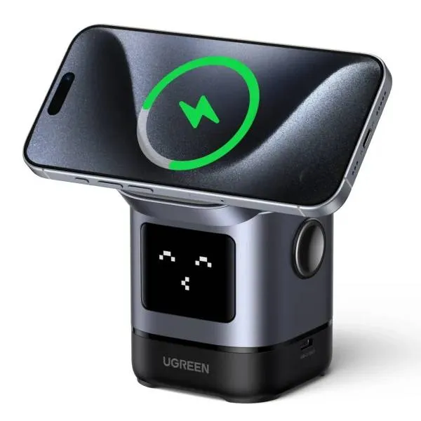 Carregador Wireless UGREEN W709 Robot 2-em-1 Qi2 15W Preto