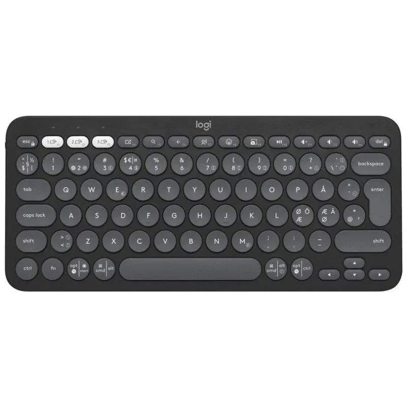 Teclado Logitech Pebble Keys 2 K380s de tijera compacto Layout Nórdico sem fio grafite Easy-Switch