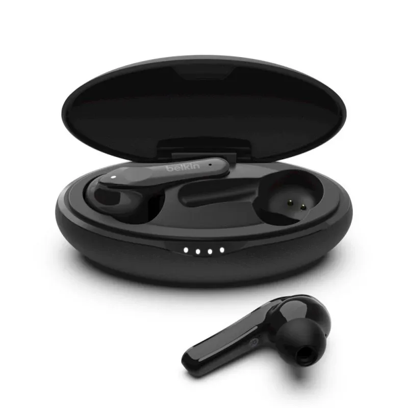 Belkin SoundForm Move Plus Auriculares Sem Fios Pretos com Estojo de Carregamento Sem Fios