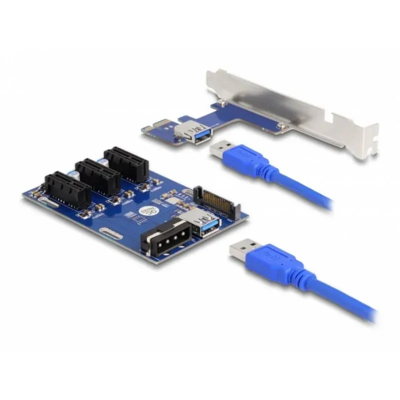 Placa Riser DeLock 41442 PCIe x1 para 3 x PCIe x1 com cabo USB 50 cm