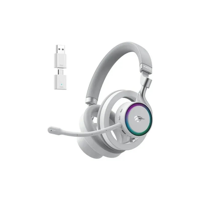 Auriculares Havit Fuxi-H8 sem fios e com fio Bluetooth Gaming RGB branco