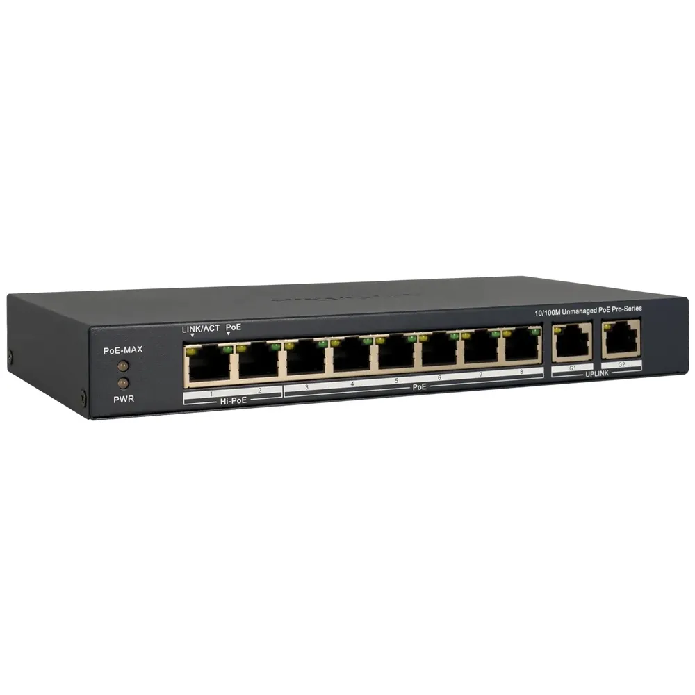 Switch PoE Hikvision Unmanaged 8x 10/100 Mbps PoE 2x Gigabit RJ45 Azul