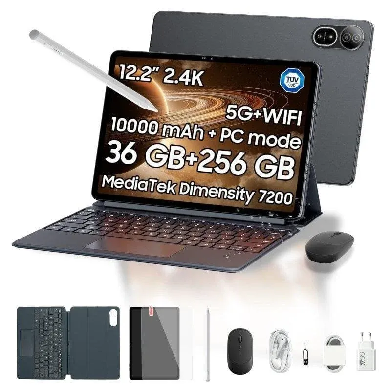Tablet Blackview Mega 12 5G 12,2" 36GB 256GB Preto con Teclado y Stylus Pen
