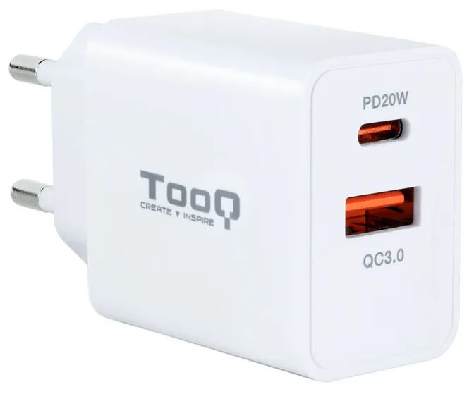 Carregador Tooq USB-C QC 3.0 (20W) + USB-A QC 3.0 (18W) Branco