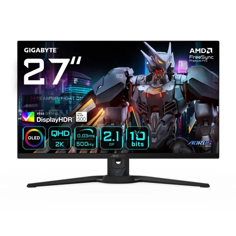 GIGABYTE AORUS FO27Q5P Monitor 27" QHD 500Hz OLED KVM G-SYNC FreeSync Premium Pro DisplayHDR True Black 500