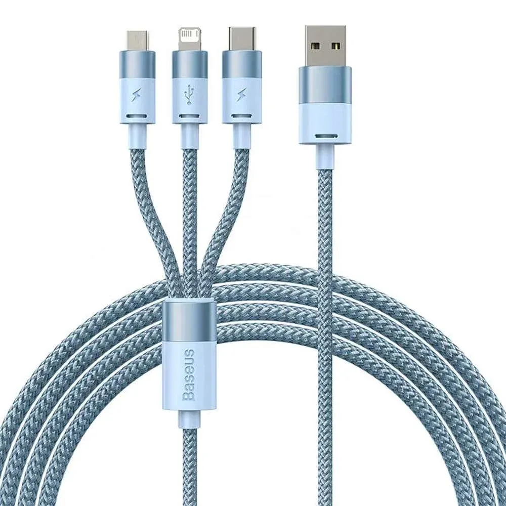 Cabo Baseus OTG StarSpeed USB-A p/ MicroUSB/USB-C/Lightning 1.2m Azul