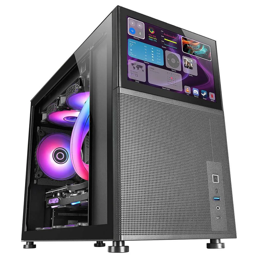 Caixa Micro-ATX Mars Gaming MC-LCD RGB Vidro Temperado c/ Ecrã 8 Preta