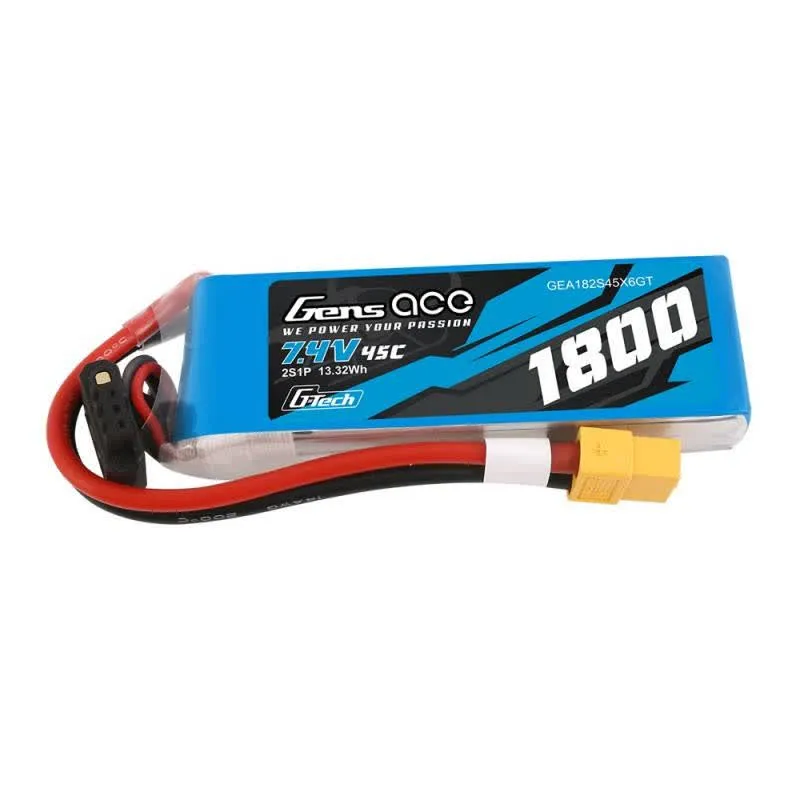 Gens Ace Bateria de drone GensAce G-Tech LiPo 1800mAh 7.4V 45C 2S1P XT60 Battery