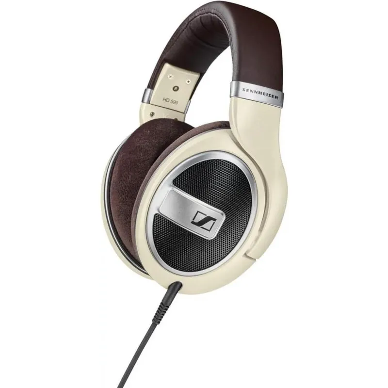 Auriculares Sennheiser HD 599 com cabo, design aberto, som audiophile, cor marfim