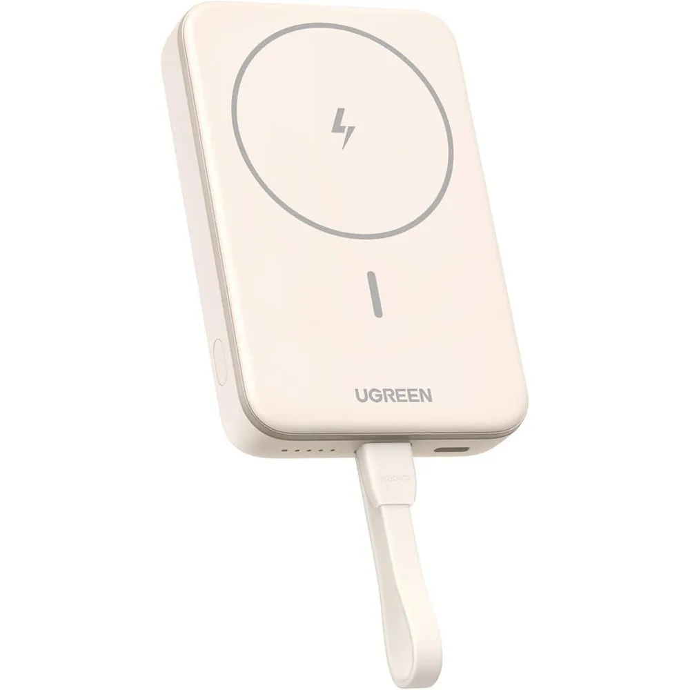 Powerbank UGREEN PB760 Mini Magnetic Wireless 10000mAh PD 20W c/ Cabo USB-C Integrado Bege