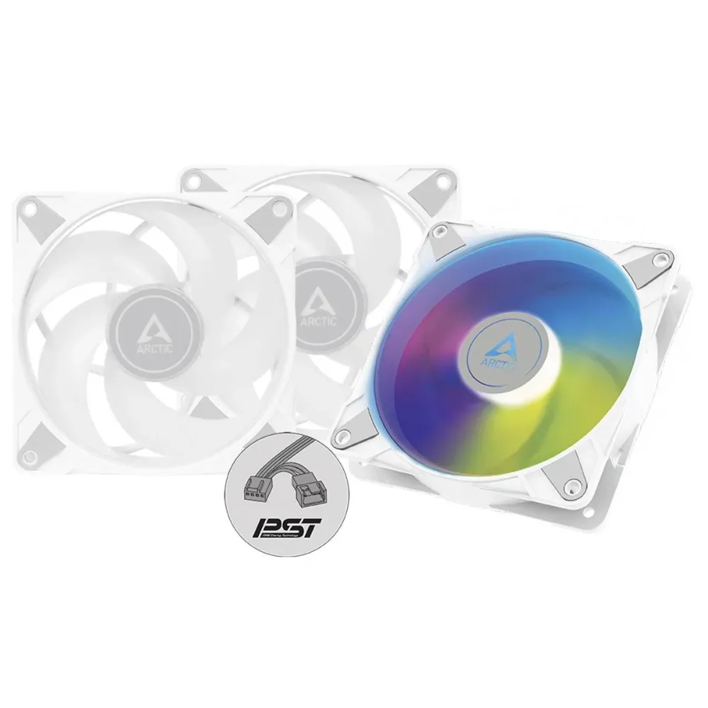 Ventoinha 120mm Arctic P12 PWM PST A-RGB 2000RPM 4 Pinos Branca (Pack 3)
