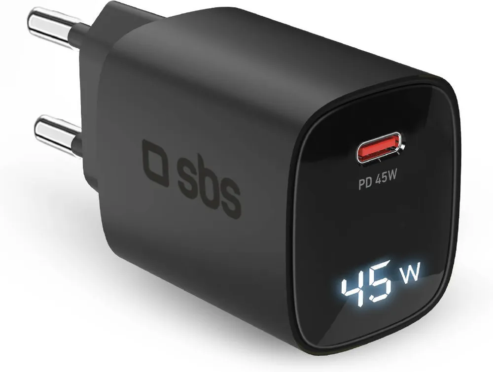 Carregador SBS GAN (Equipado com um Ecrã LCD - Tomada Europeia)