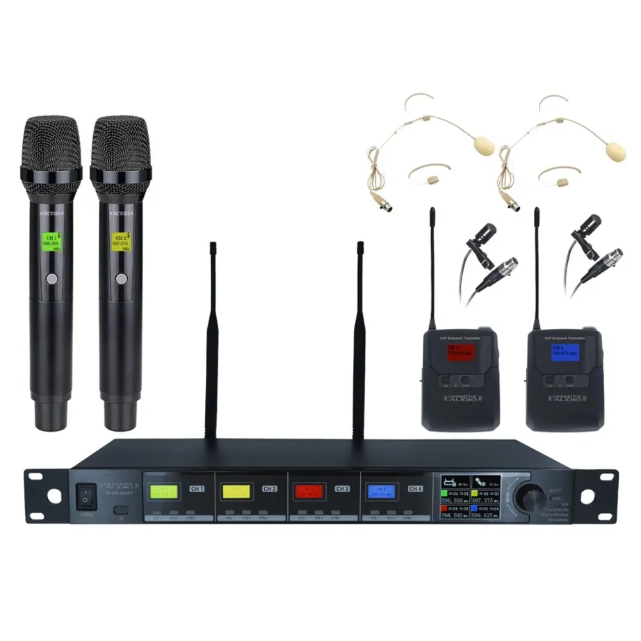 Sistema de Microfones Sem Fio Definitive Audio TD 400 MH/PT 4 Canais