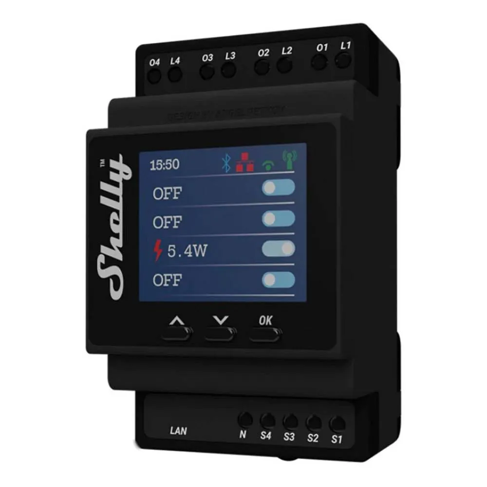Módulo Automação Shelly Pro 4PM - Nível PRO: Controla 4 Canais num Único Dispositivo