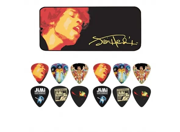 Dunlop Caixa em Metal c/ 12 Palhetas Jimi Hendrix JHPT03H