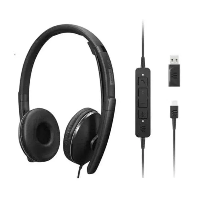 Auriculares Lenovo 4XD1M39029 com cabo USB-C, microfone e cancelamento de ruído, pretos