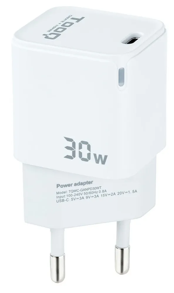Carregador GaN Tooq USB-C/PD 30W