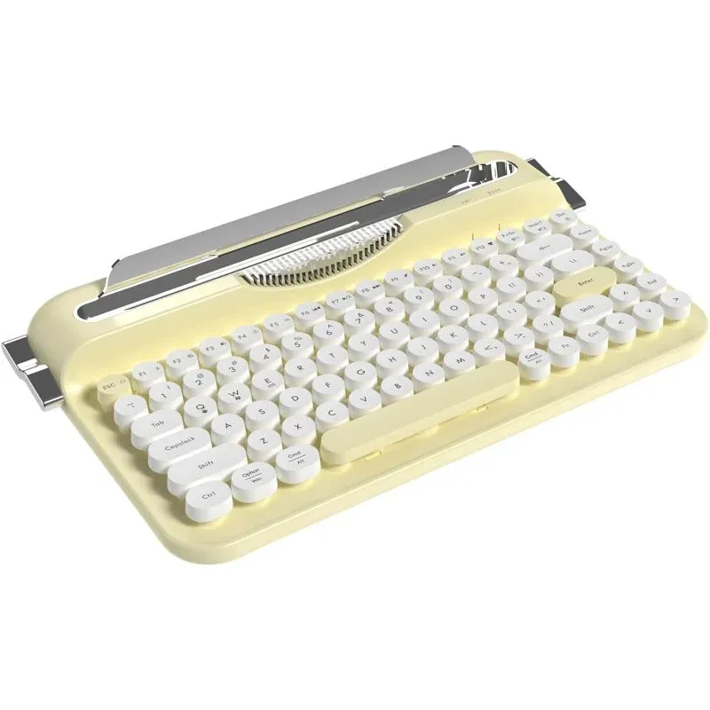 AJAZZ AF84 Teclado Retro Sem Fios Membrana com Suporte Integrado Amarelo (Layout US)