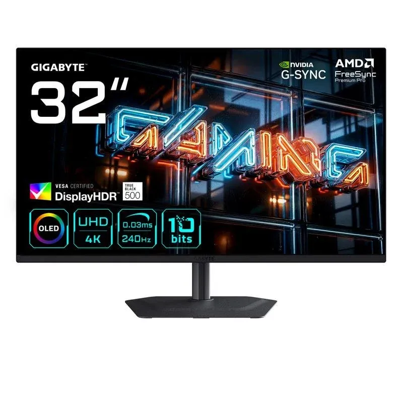 Monitor GIGABYTE MO32U24 32" UltraHD 4K 240Hz QD-OLED 0.03ms G-Sync FreeSync Altura Ajustável