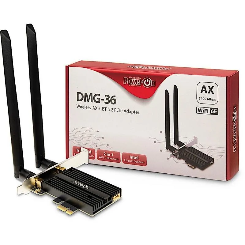 Placa de Rede Inter-Tech DMG-36 PCI Express 5400 Mbit/s Wi-Fi 6 Tribanda Bluetooth 5.2