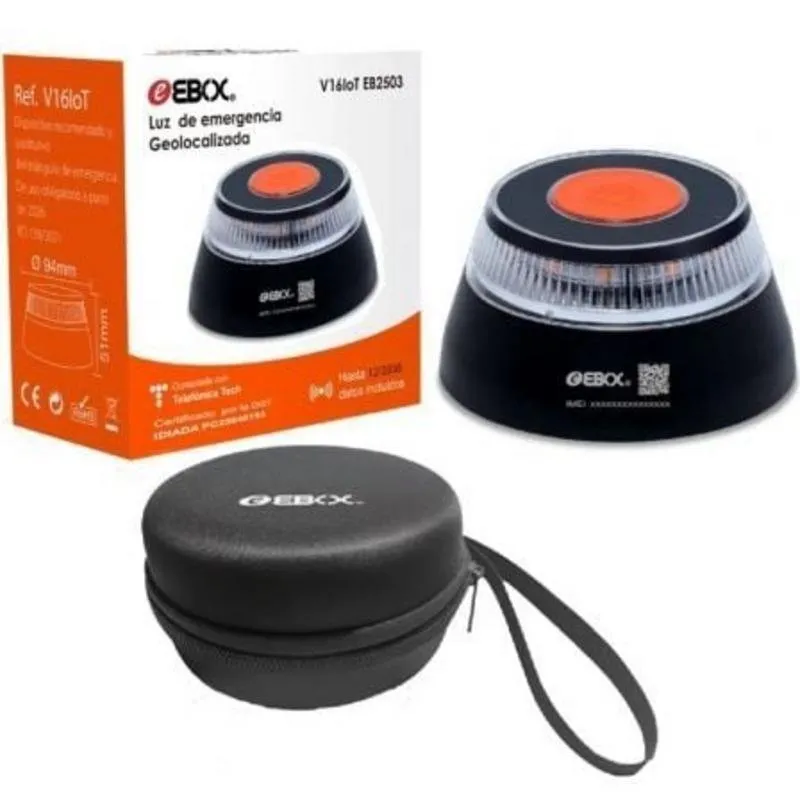 Luz de emergência EBOX EB2503 V16IoT Homologada DGT Geolocalizada Base Magnética Laranja