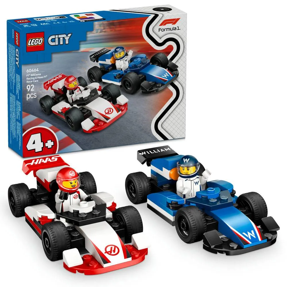 LEGO City: Carros de Corrida F1® da Williams Racing e Haas F1® | Idades 4+ | 92 Peças | Item 60464