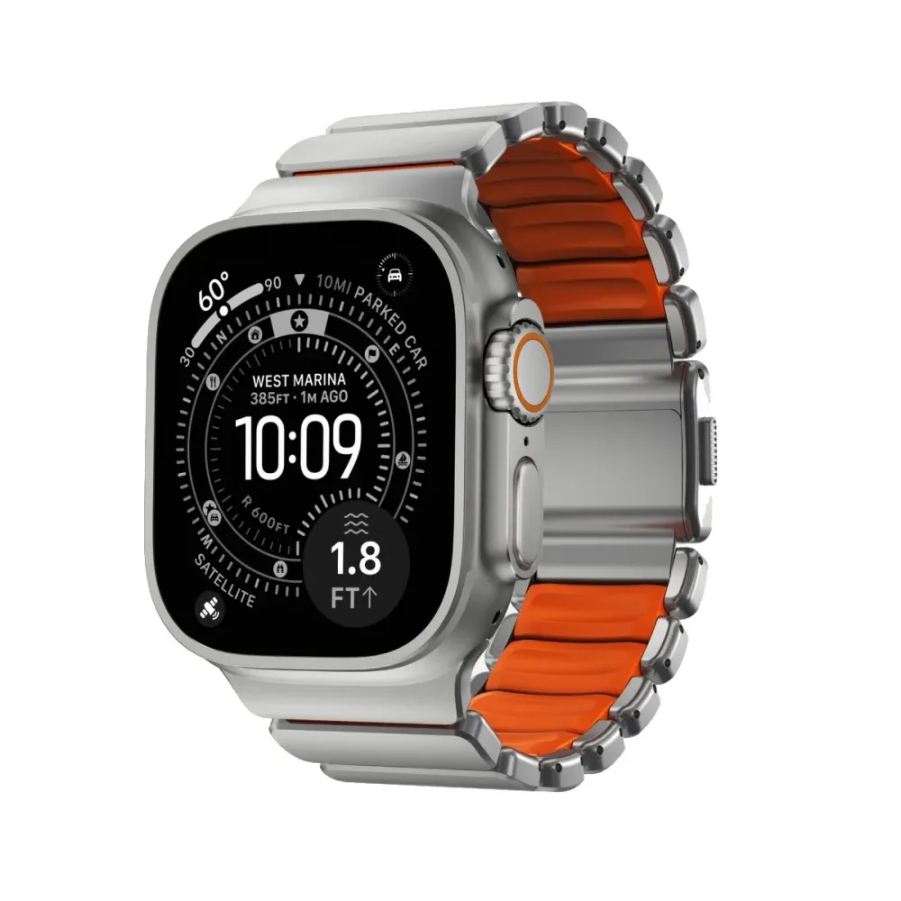 Bracelete Nomad Stratos Apple Watch 49mm Prateada/Ultra Laranja