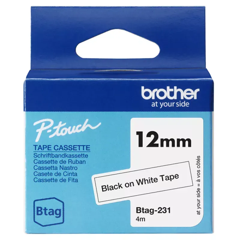 Fita doméstica Btag 231 preto sobre branco, Largura: 12 mm. Comprimento: 4 m