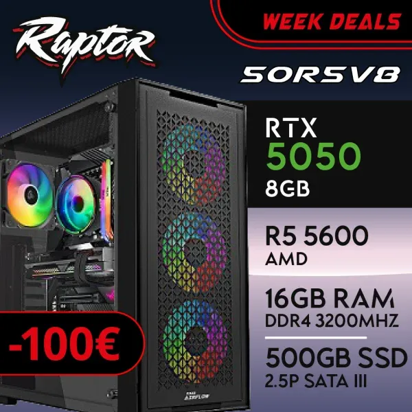 PC Gaming RAPTOR-55R5V8 - R5 5600X | RTX5050 8GB | 16GB | SSD 512