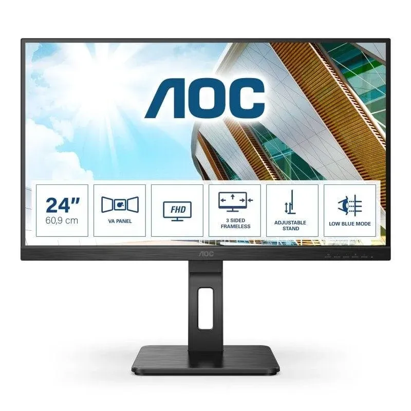 Monitor AOC 24P2QM 23.8" FullHD 75Hz VA Altura Ajustável 4ms Altifalantes USB HDMI DP