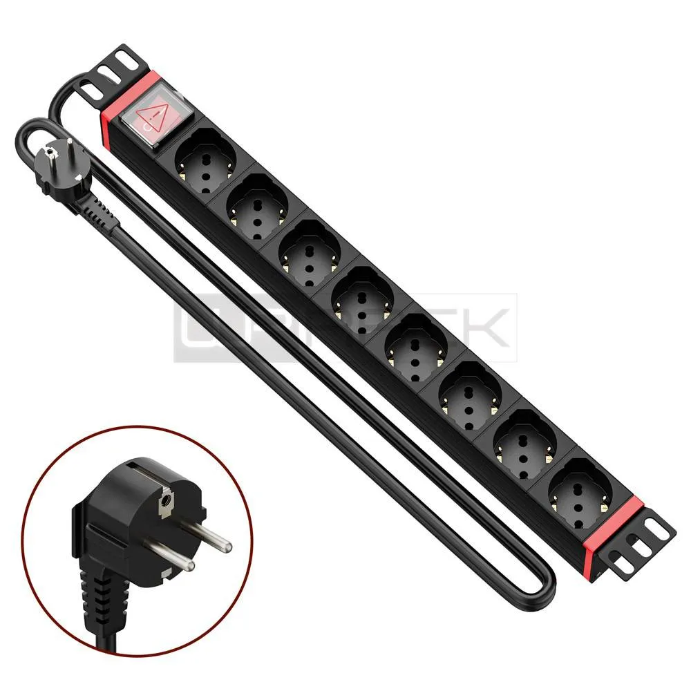 Régua WP Rack Cabling Power Strip 8 Tomadas Schuko 16A com Switch on/off Preta