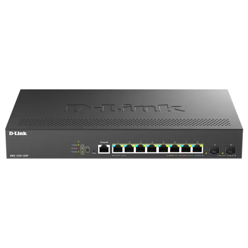 10-Port Multi-Gigabit Smart Managed PoE+ Switch including 8 multi-Gigabit 2.5G PoE and 2 10G SFP+ ports