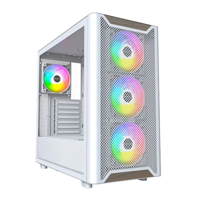Caixa ATX Montech XR RGB Vidro Temperado Branco/Madeira