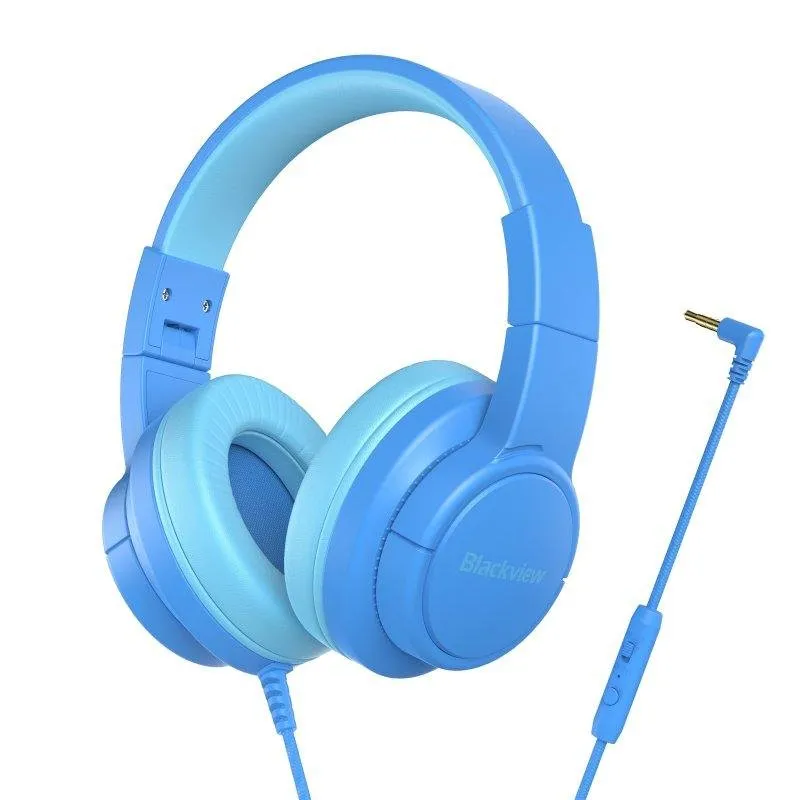 Auriculares Blackview FitBuds K1 com fio Jack 3.5 mm para crianças, microfone, azul