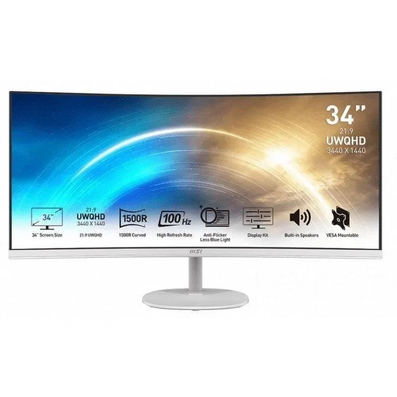 Monitor MSI PRO MP341CQW 34" UWQHD 100Hz VA Curvo 1ms FreeSync Altifalantes Branco