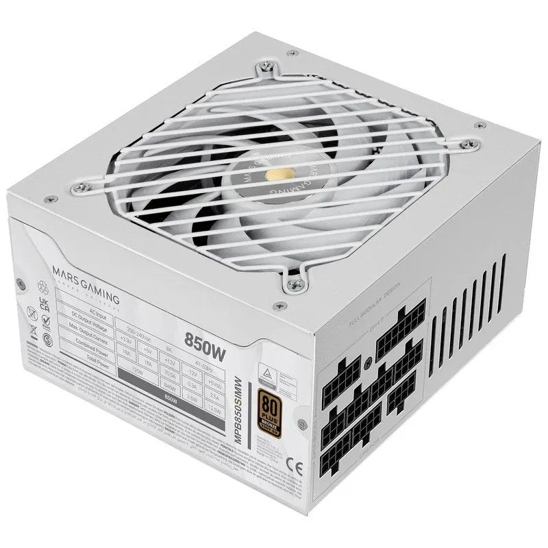 Fonte Alimentação Mars Gaming MPB850SIM Fonte de Alimentação Modular ATX 850W 80 Plus Bronze Branca