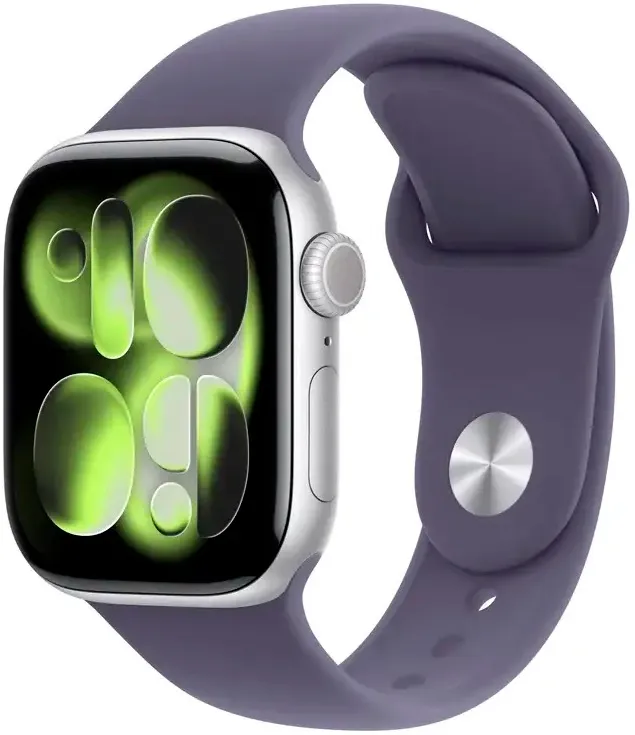 Apple Watch Series 11 GPS 42mm Alumínio Prateado c/ Bracelete Desportiva Roxo Névoa M/L