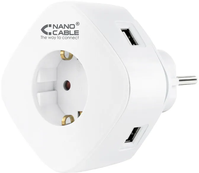 Carregador tomada Nanocable 2 USB A / 1 USB-C e Tomada integrada