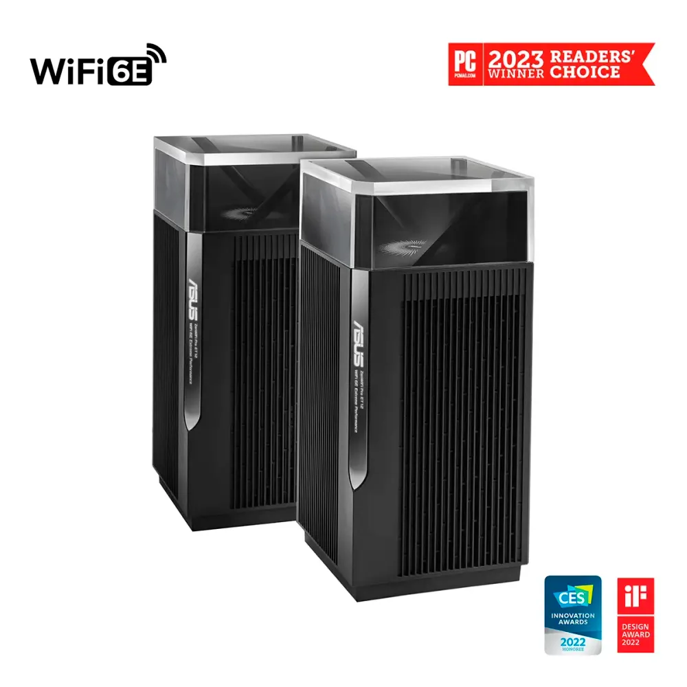 Sistema Asus Mesh ZenWiFi Pro ET12 AX11000 Tri-Band WiFi 6E AiMesh 2.5GbE Pack-2 Preto