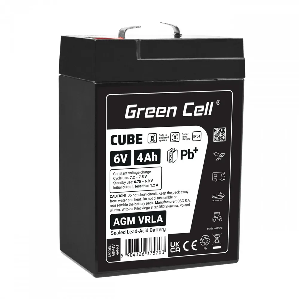 Green Cell Cube AGM VRLA IP54 6V 4Ah bateria sem AGM6V4AH-J